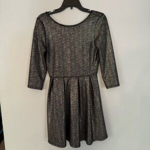 Black Shimmer Gothcore Shiny Stretch Shimmer Skater V back Foil Dress Size M